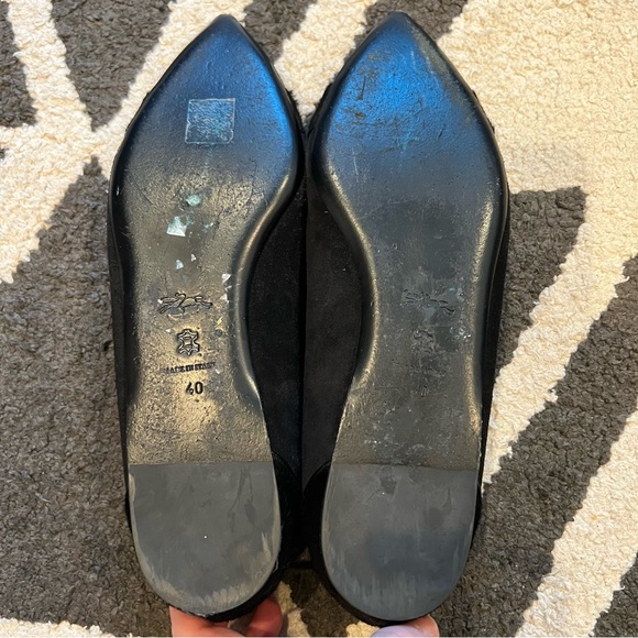 GUC Longchamp Black Gold Point Ballet Flats Leather and Calf Hair Authentic Shoe - Picture 5 of 9